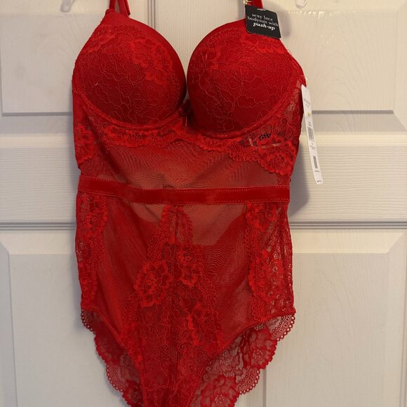 Rene Rofe Lingerie Women's push-up Bodysuit with j-hooks 308829 Red NEW w TAGS - Picture 1 of 5